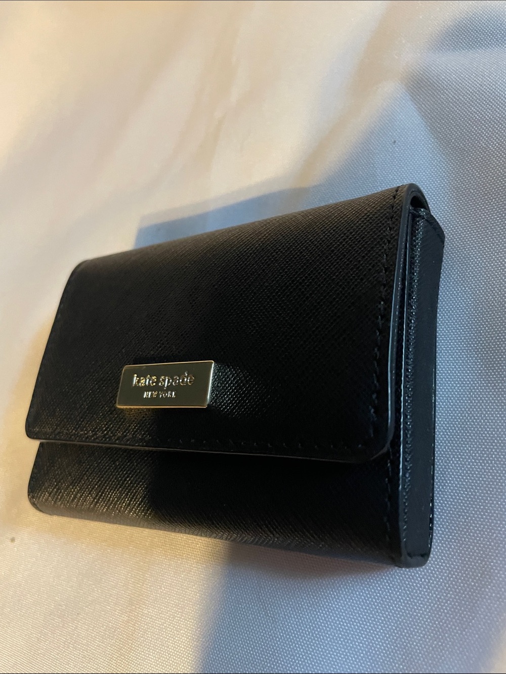 kate spade black saffiano leather card wallet or small case with gold plaque